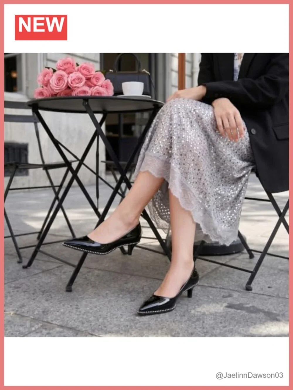 Women's Kitten Heel Pumps Pointed Toe Low Heel Beaded Slip-on Dress Shoes Office